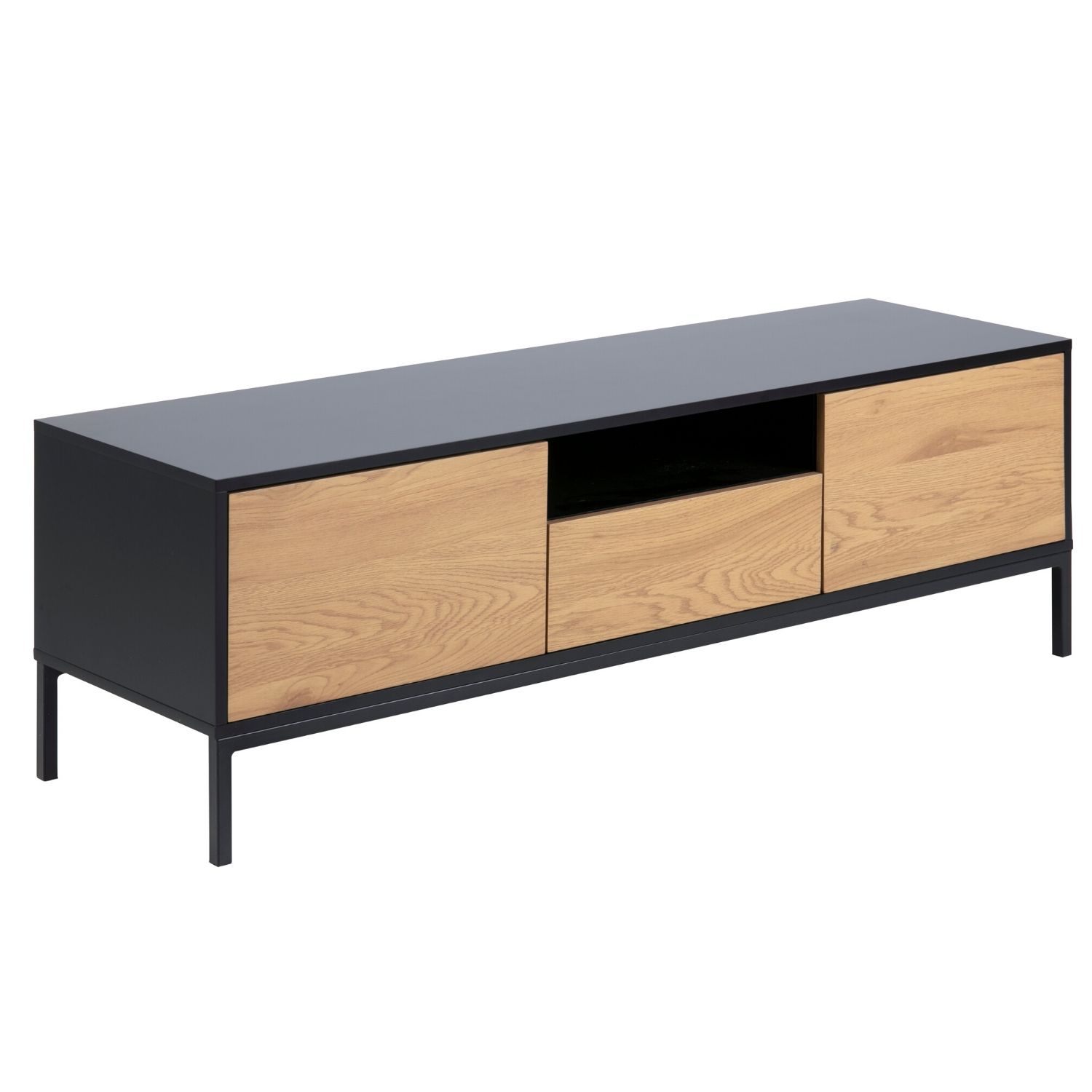 Act Nordic Seaford Tv-Bord - Natur Papir Vildeg Og Sort Mdf/Metal, M. 2 Låger Og 1 Skuffe Dagligstue