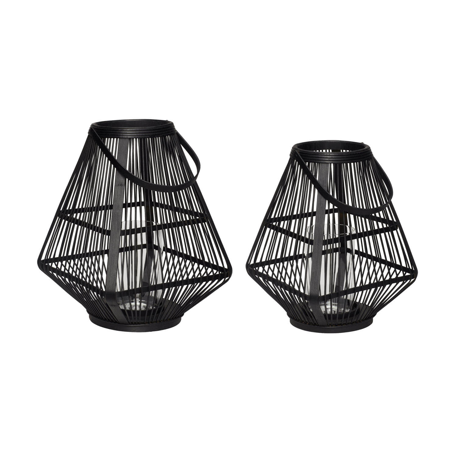 Køb HÜBSCH lanterne – sort bambus og glas, firkantet, sæt m. 2