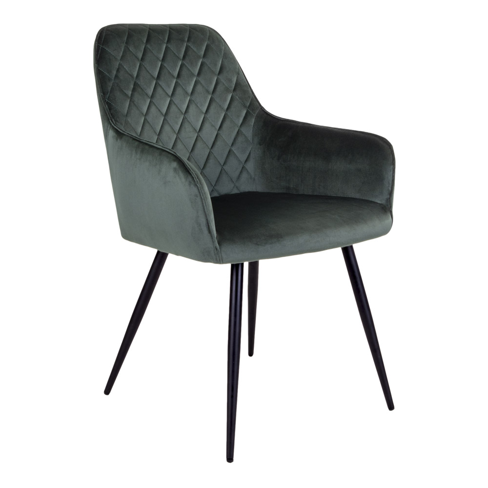 HOUSE NORDIC Harbo spisebordsstol - grøn velour og metal, m. armlæn Billede af HOUSE NORDIC Harbo spisebordsstol - grøn velour og metal, m. armlæn