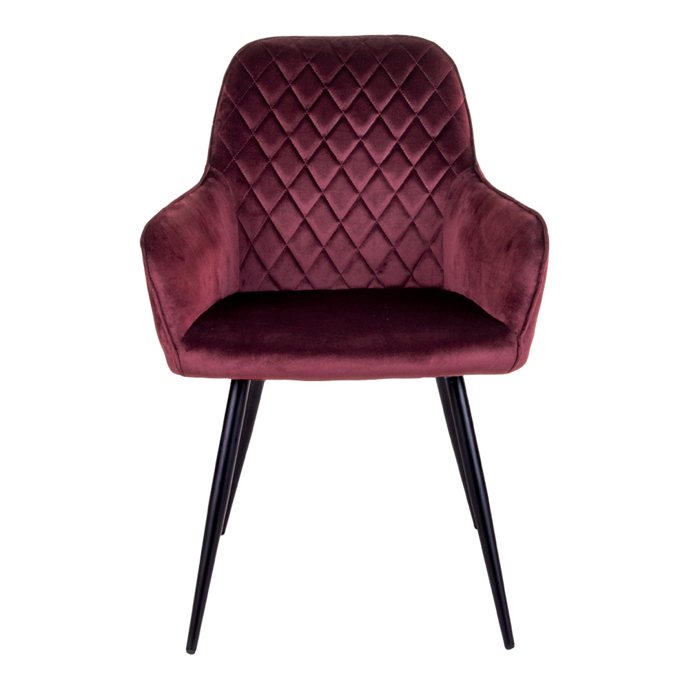House Nordic Harbo Spisebordsstol - Bordeaux Rød Velour Og Metal, M. Armlæn