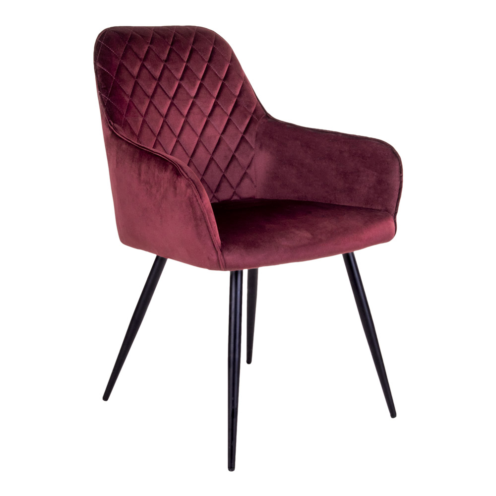 HOUSE NORDIC Harbo spisebordsstol - bordeaux rød velour og metal, m. armlæn Billede af HOUSE NORDIC Harbo spisebordsstol - bordeaux rød velour og metal, m. armlæn