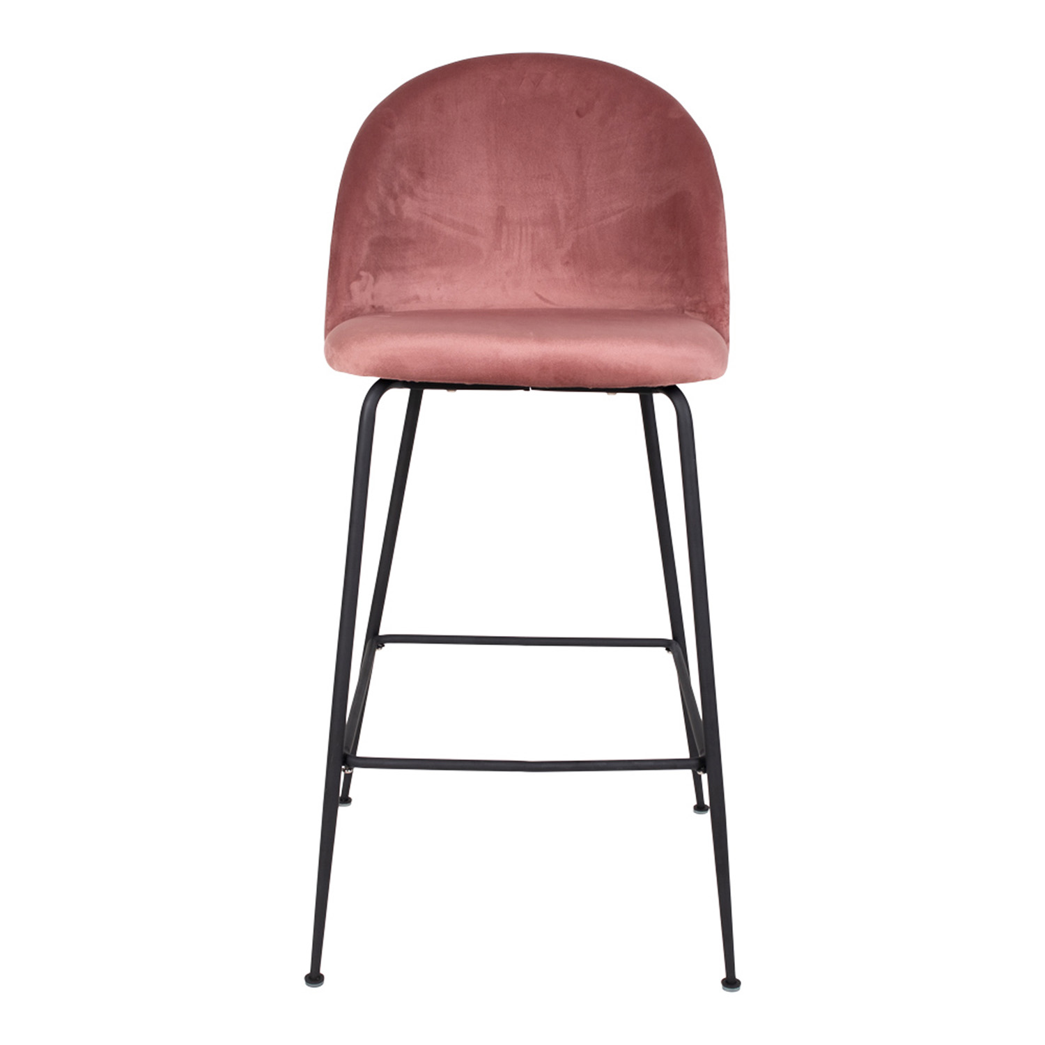 House Nordic Lausanne Barstol, M. Ryglæn Og Fodstøtte - Rosa Velour Og Stål Dagligstue