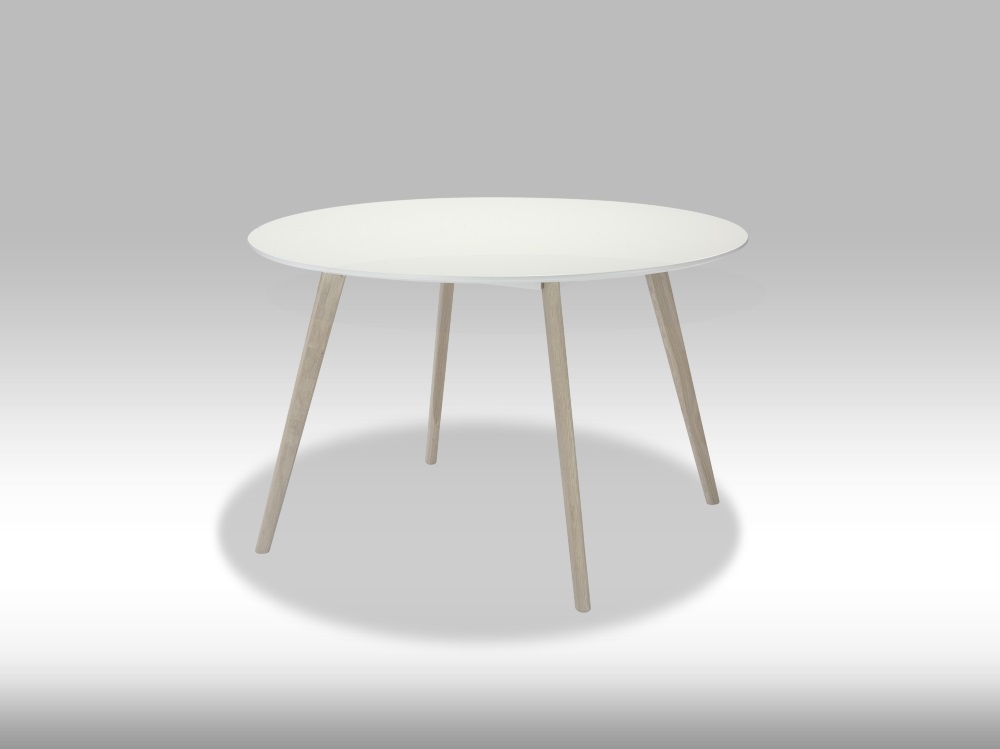Moderne rundt spisebord med hvid bordplade