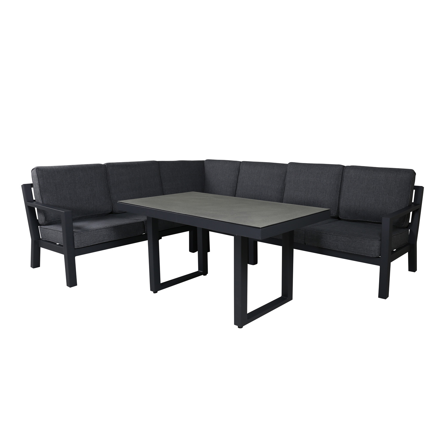 Venture Design Barcelona Hjørnesofa Sæt - Grå Hynder, Glas Og Sort Aluminium