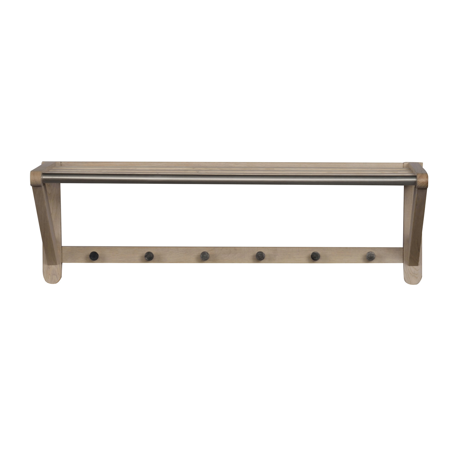 Rowico Rektangulær Metro Hattehylde M. 6 Knager - Hvidvasket Eg Og Egetræsfiner, Sølv Metal (80Cm) Entré