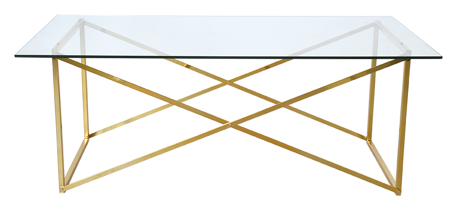Rge Cross Sofabord - Messingfarvet Metal M. Glas, Rektangulær, (46X65X120Cm) Dagligstue