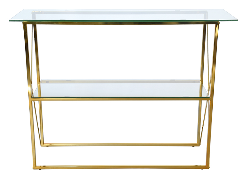 Rge Cross Konsolbord - Messingfarvet Metal M. Glas, Rektangulær