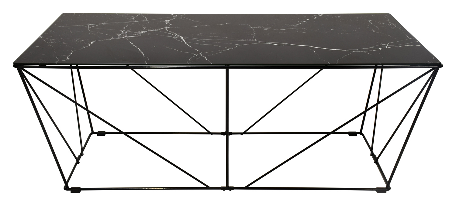 Rge Cube Sofabord - Sort Marmorfolie/Glas Og Sort Metal, Rektangulær (120X60) Dagligstue