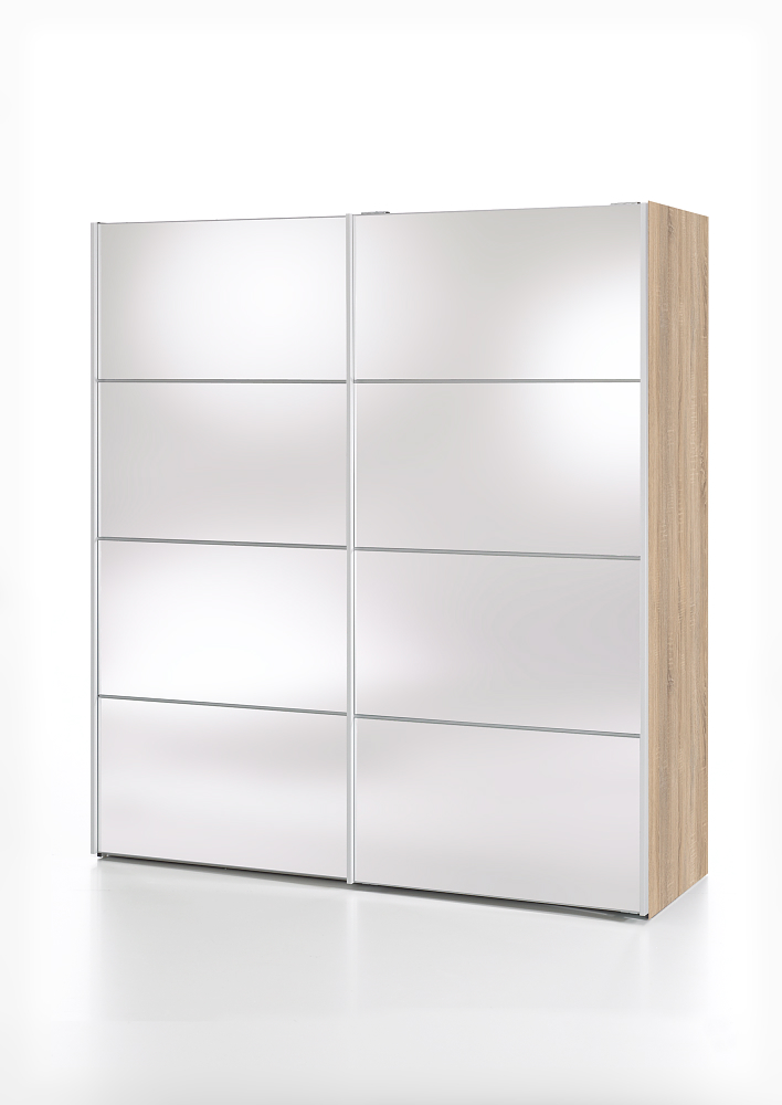 Verona Garderobeskab - Spejlglas Og Egestruktur, 2 Skydedøre