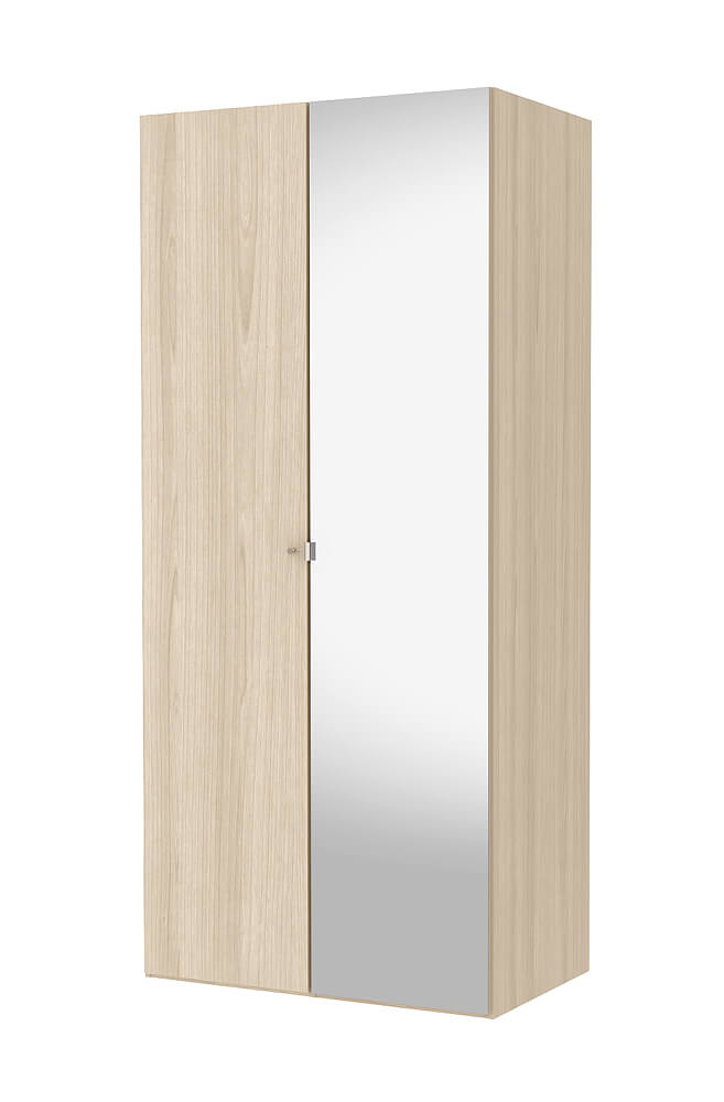 Save Garderobeskab - Egestruktur Træ M. Spejllåge, 100 Cm