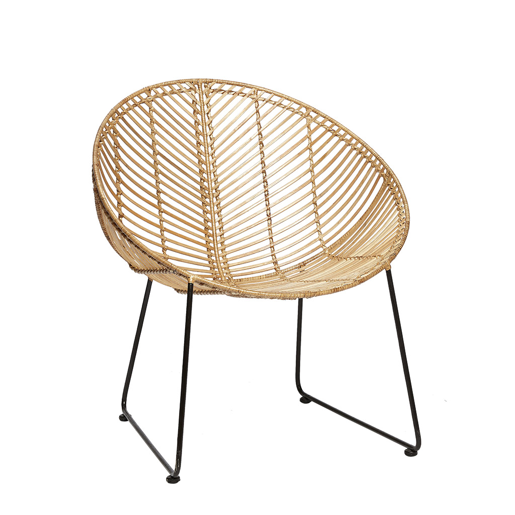 Hübsch Loungestol - Natur Rattan Og Sorte Stålben, Rund