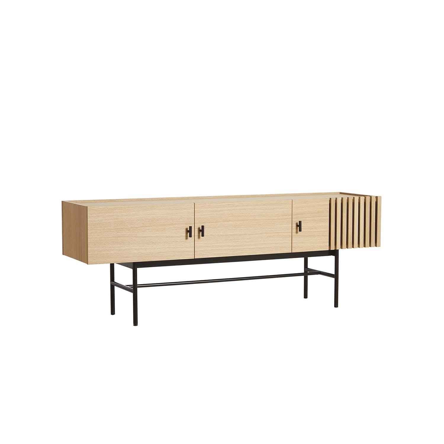 Woud Array Low Skænk, M. 3 Låger - Natur Egetræ Og Metal (150X37)
