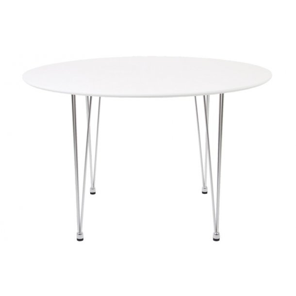 Moderne spisebord med krom stel og hvid rund bordplade Bordplade til spisebord