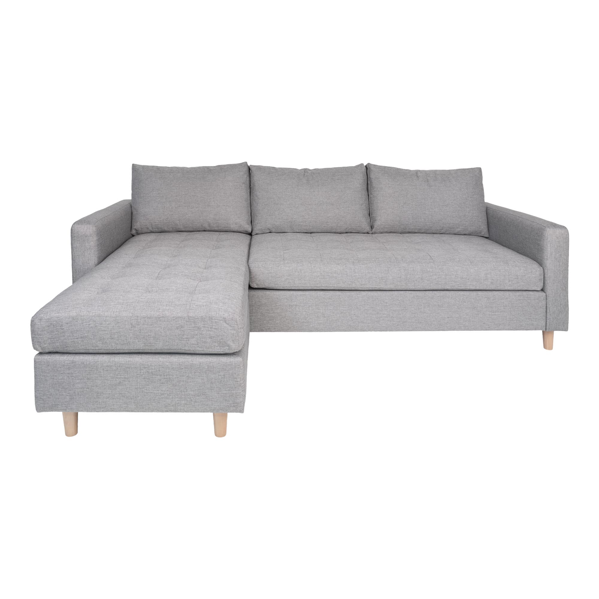 House Nordic Firenze Sofa, M. Chaiselong - Lysegrå Polyester Og Natur Bøgetræ