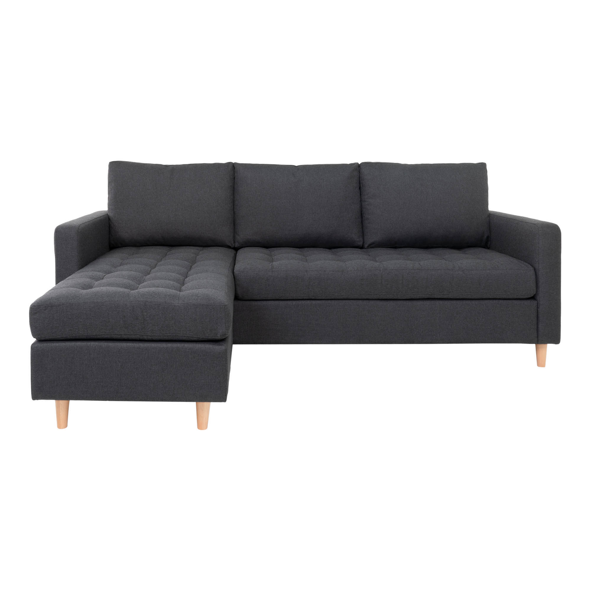 Boboonline House Nordic Firenze Sofa, M. Chaiselong - Mørkegrå Polyester Og Natur Bøgetræ Dagligstue