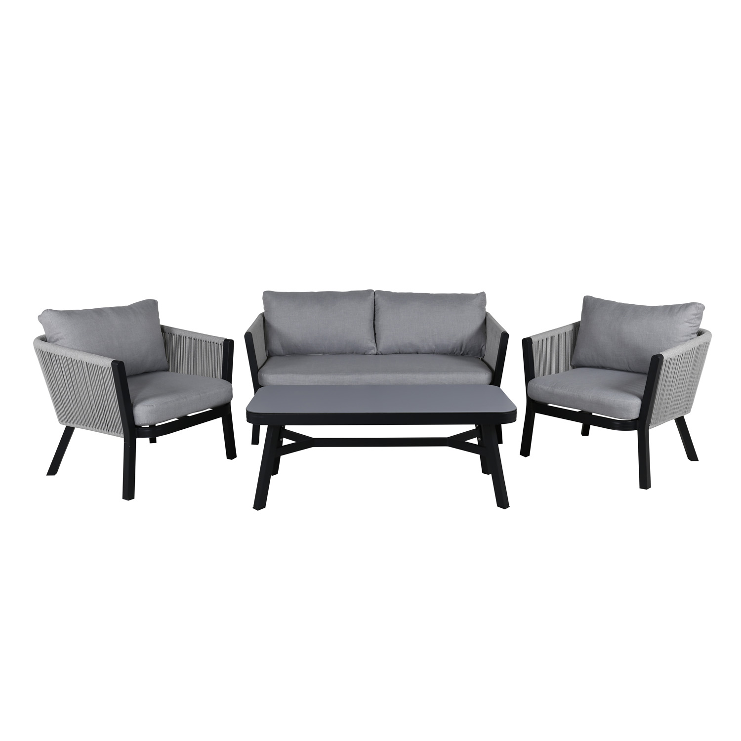 Venture Design Venture Design Virya Loungesæt (3+2+1) - Grå Hynder, Glas, Grå Reb Og Sort Aluminium Terrasse & Have