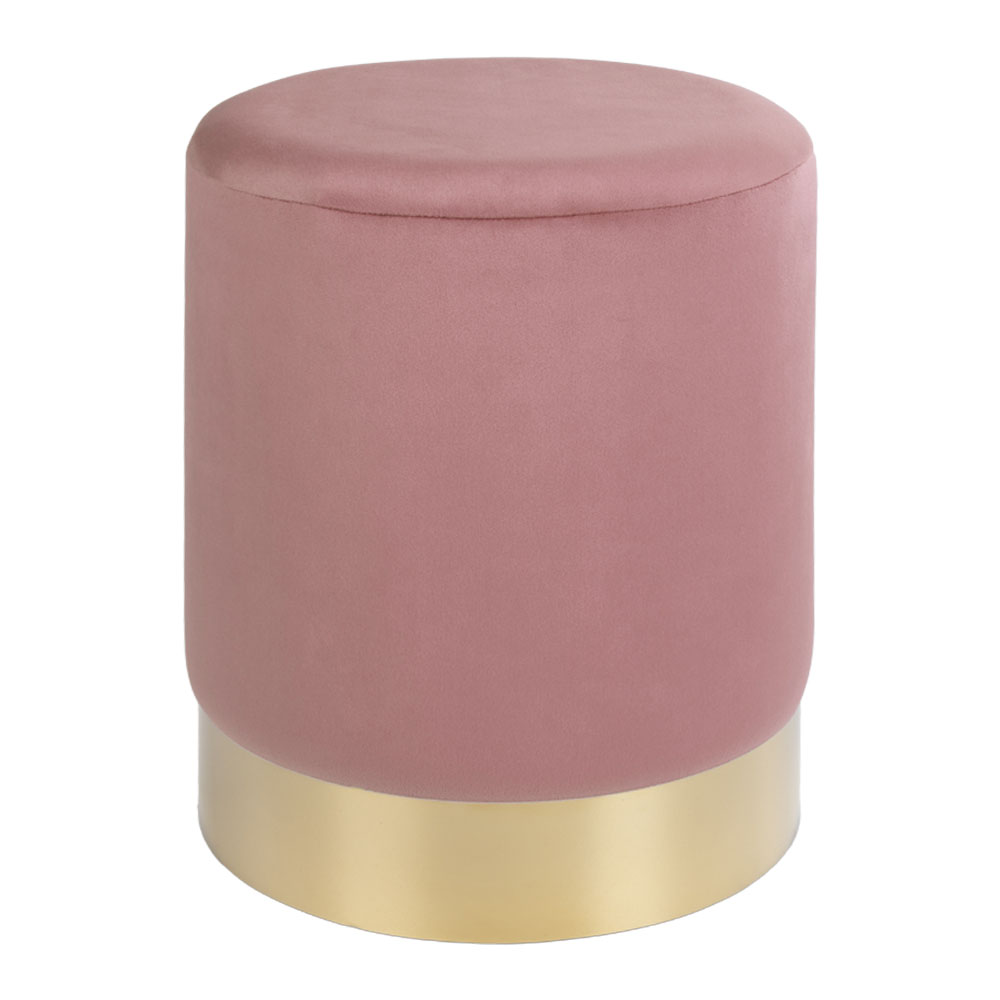 House Nordic House Nordic Gamby Puf - Rosa/Messing Velour/Metal, Rund (Ø34) Dagligstue