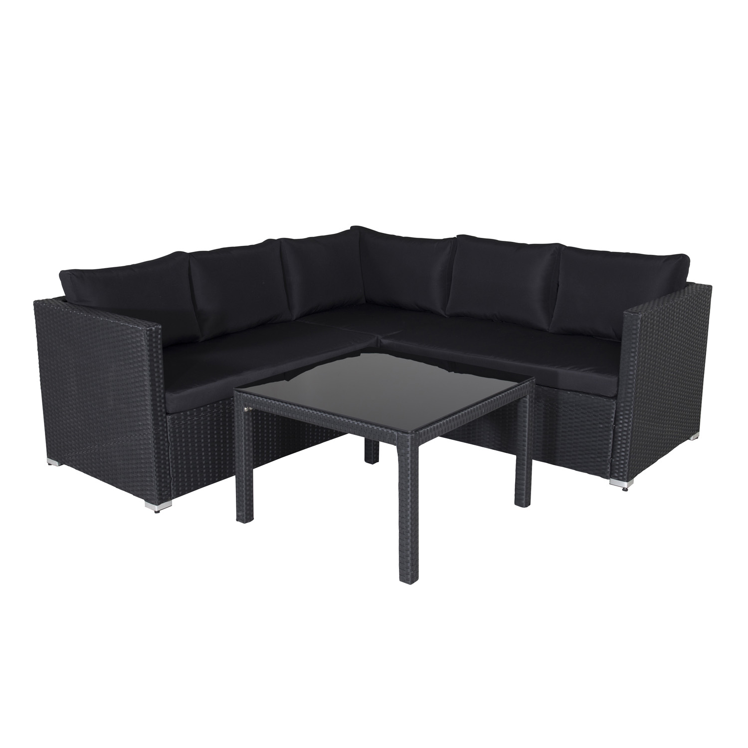 Venture Design Kuba Modul Sofasæt - Sorte Hynder Og Sort Glas, Polyrattan Og Stål