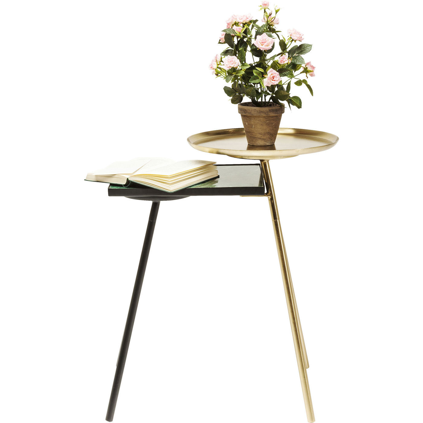 Kare Design Plateau Hjørnebord - Messing Stål/Grønt Marmor/Sort Stål (50X46)