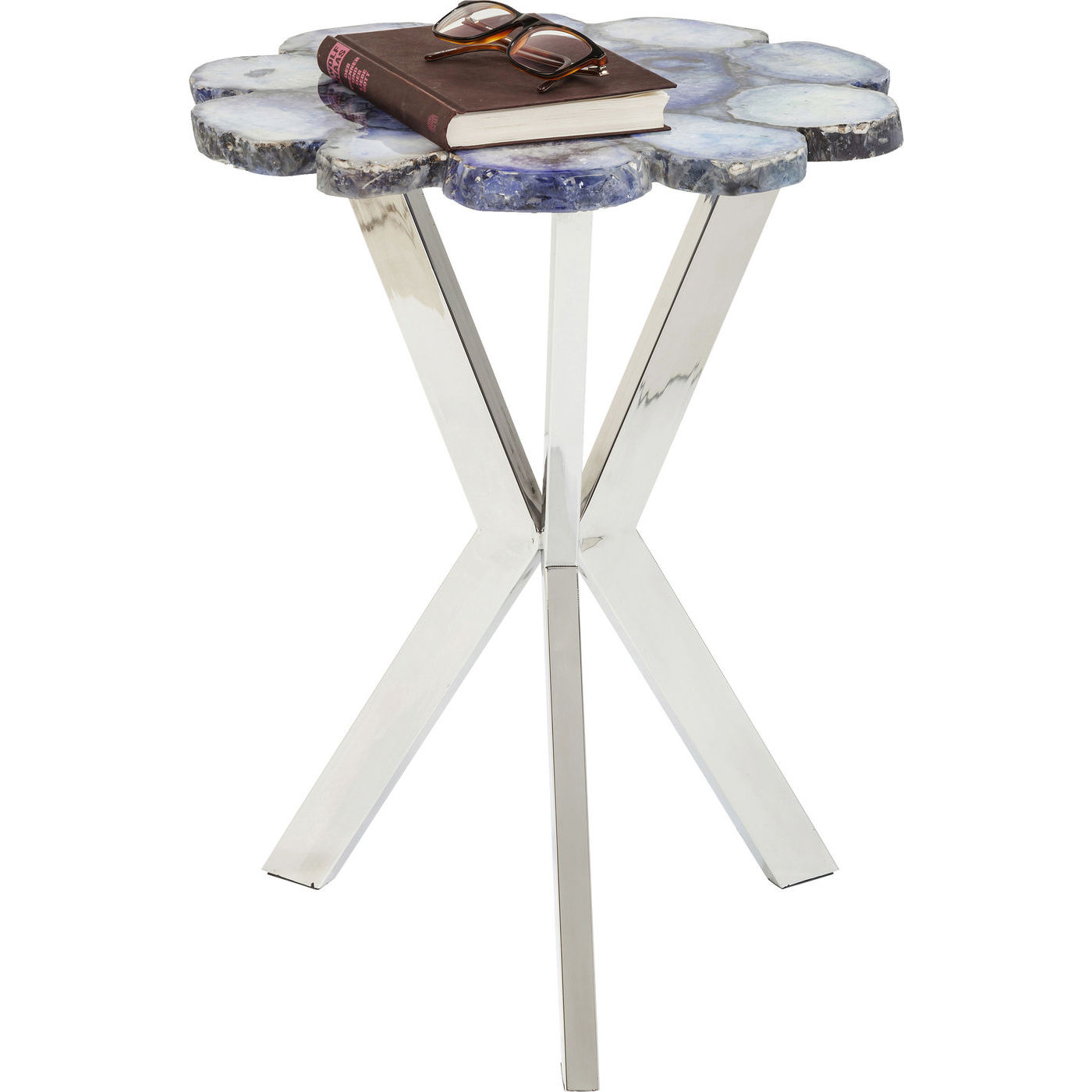 Kare Design Treasury Blue Hjørnebord - Blå Agat/Sølv Stål, Unik, Rund (Ø40)