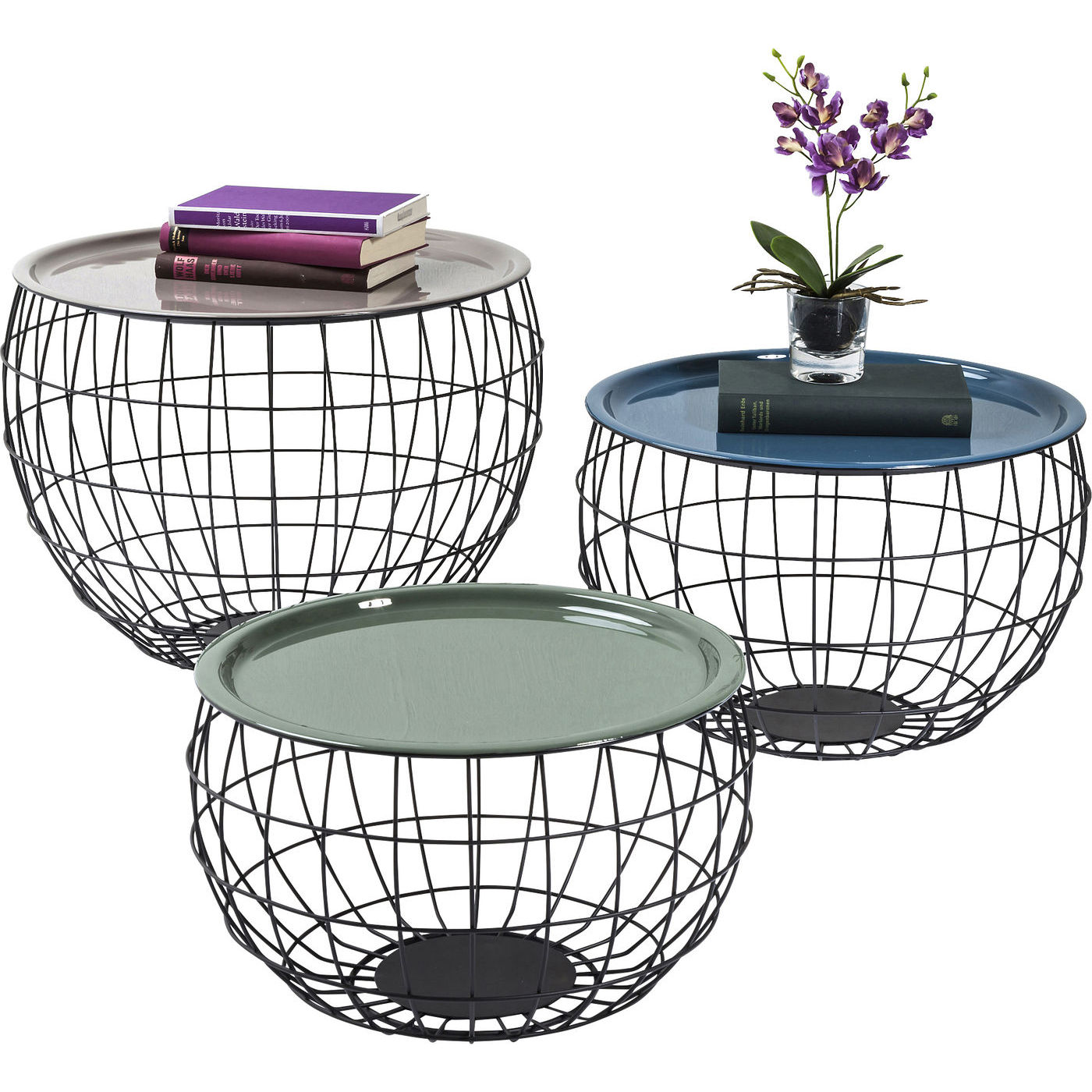 Kare Design La Costa Wire Sofabord - Multifarvet Emalje/Sort Stål, Rundt (3/Sæt) Dagligstue