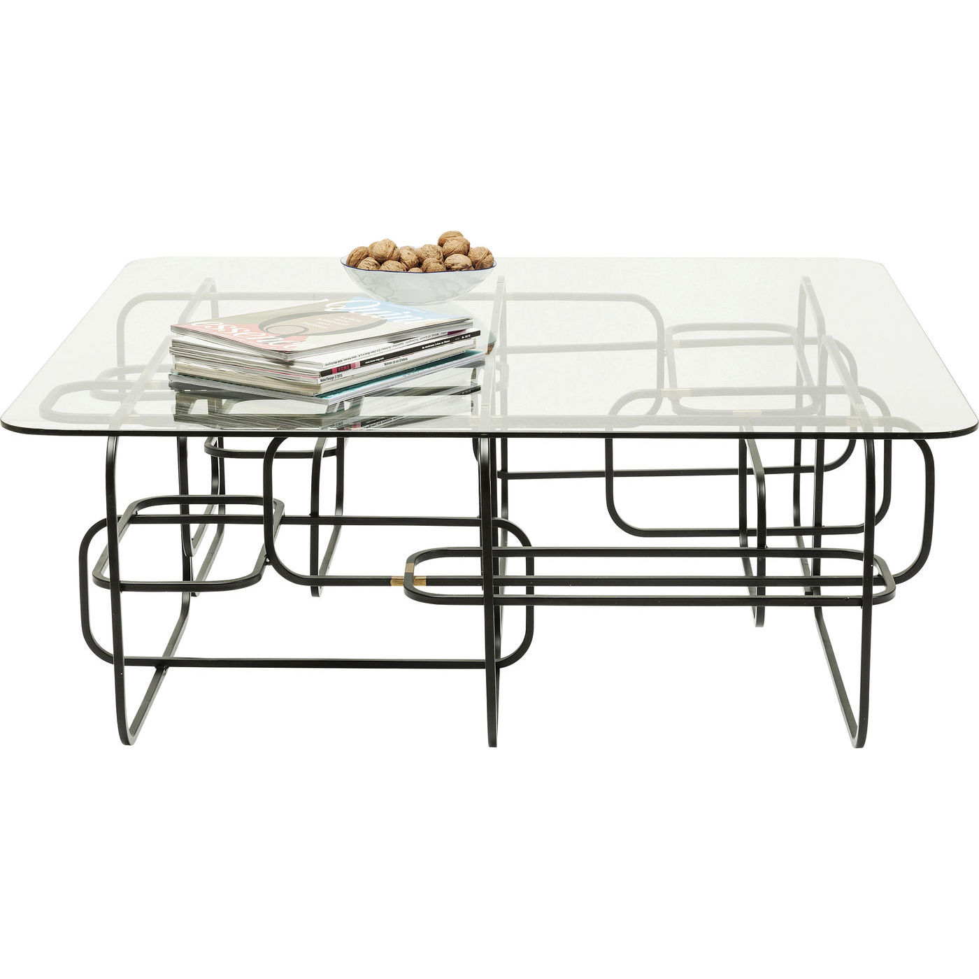 Kare Design Meander Black Sofabord - Glas Og Sort Stål (100X100) Sort Sofabord
