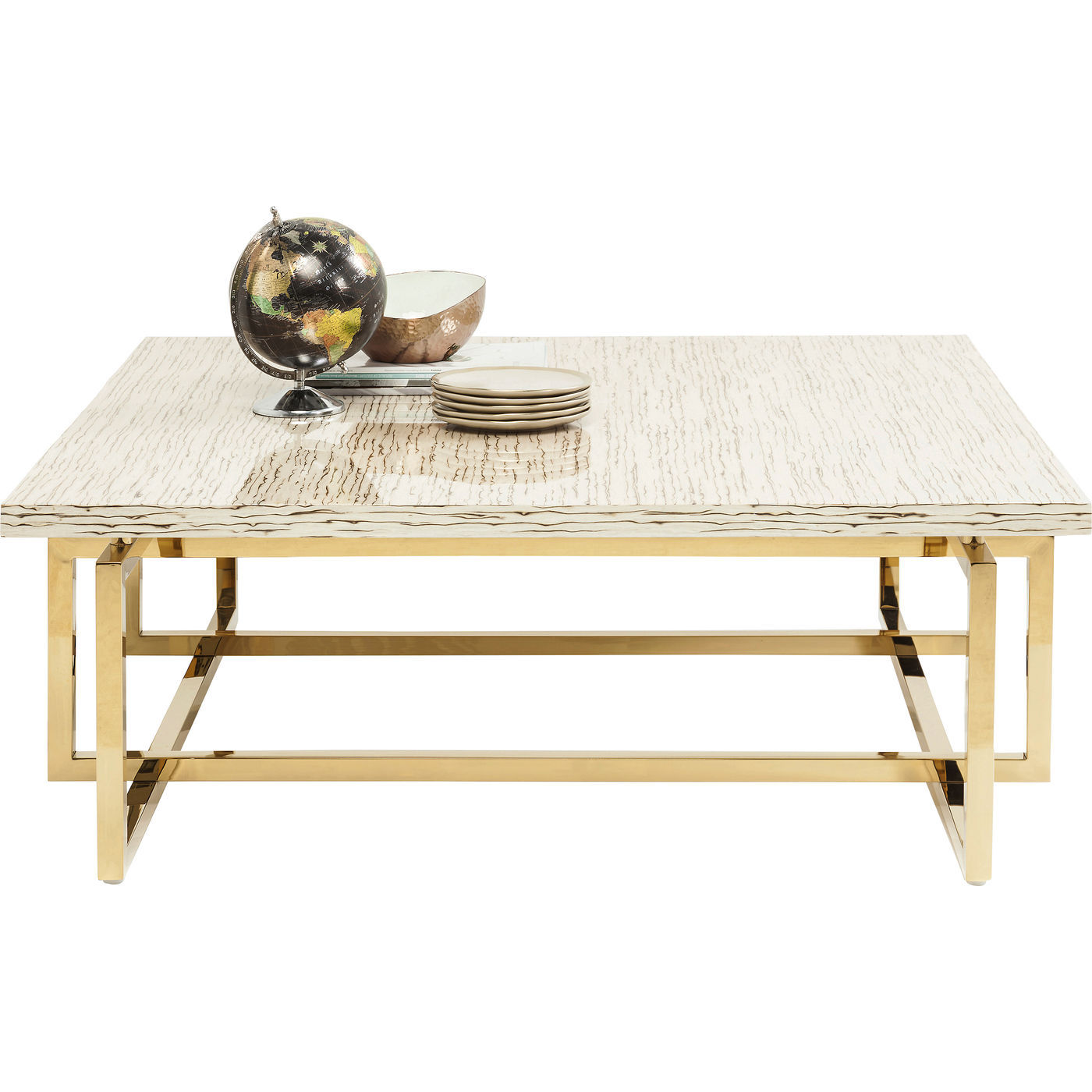Kare Design Omega Sofabord - Træ Og Guld Stål (120X120) Dagligstue