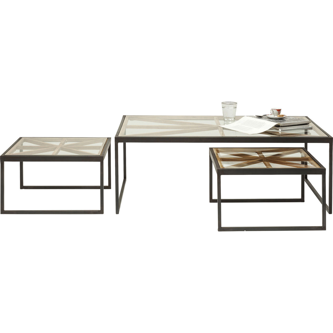 Kare Design Beam Indskudsbord - Glas, Træ Og Metal (Sæt M. 3)