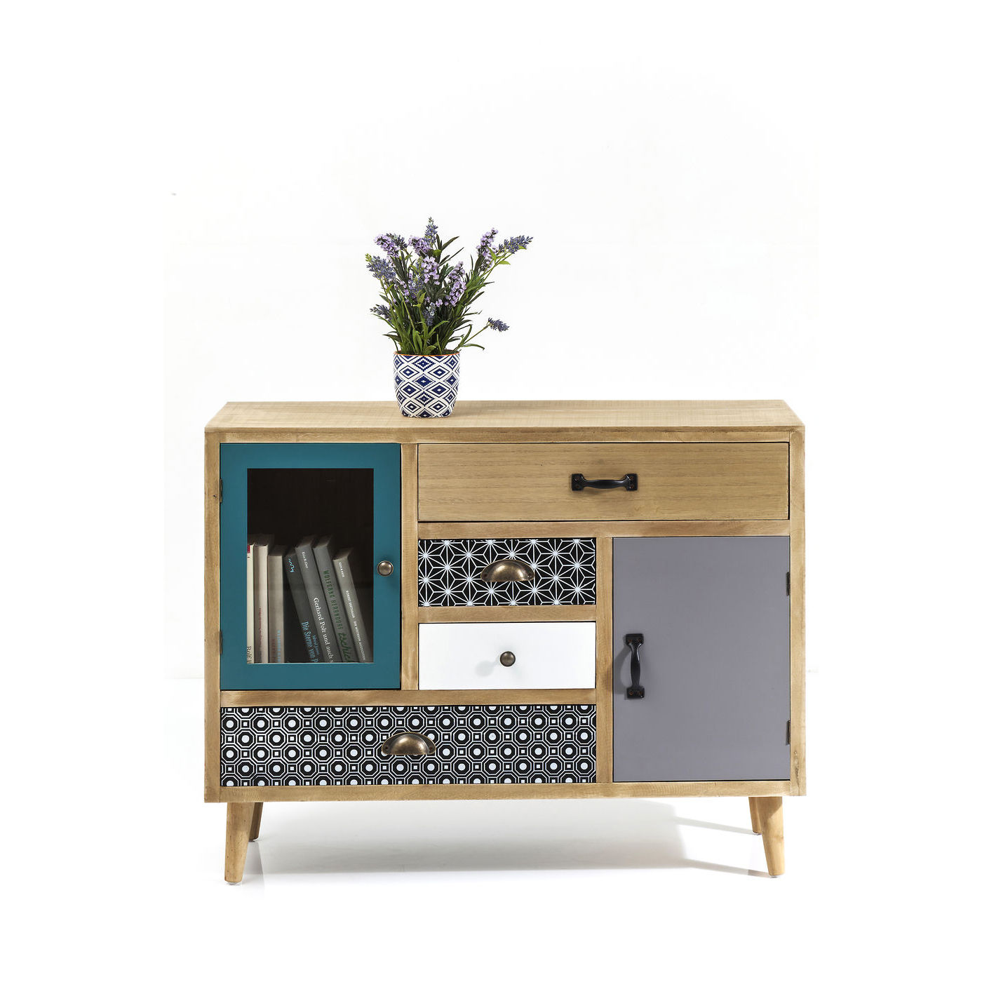 KARE DESIGN Capri kommode - massivt fyrretræ, m. 4 multifarvede skuffer og 2 låger Billede af KARE DESIGN Capri kommode - massivt fyrretræ, m. 4 multifarvede skuffer og 2 låger