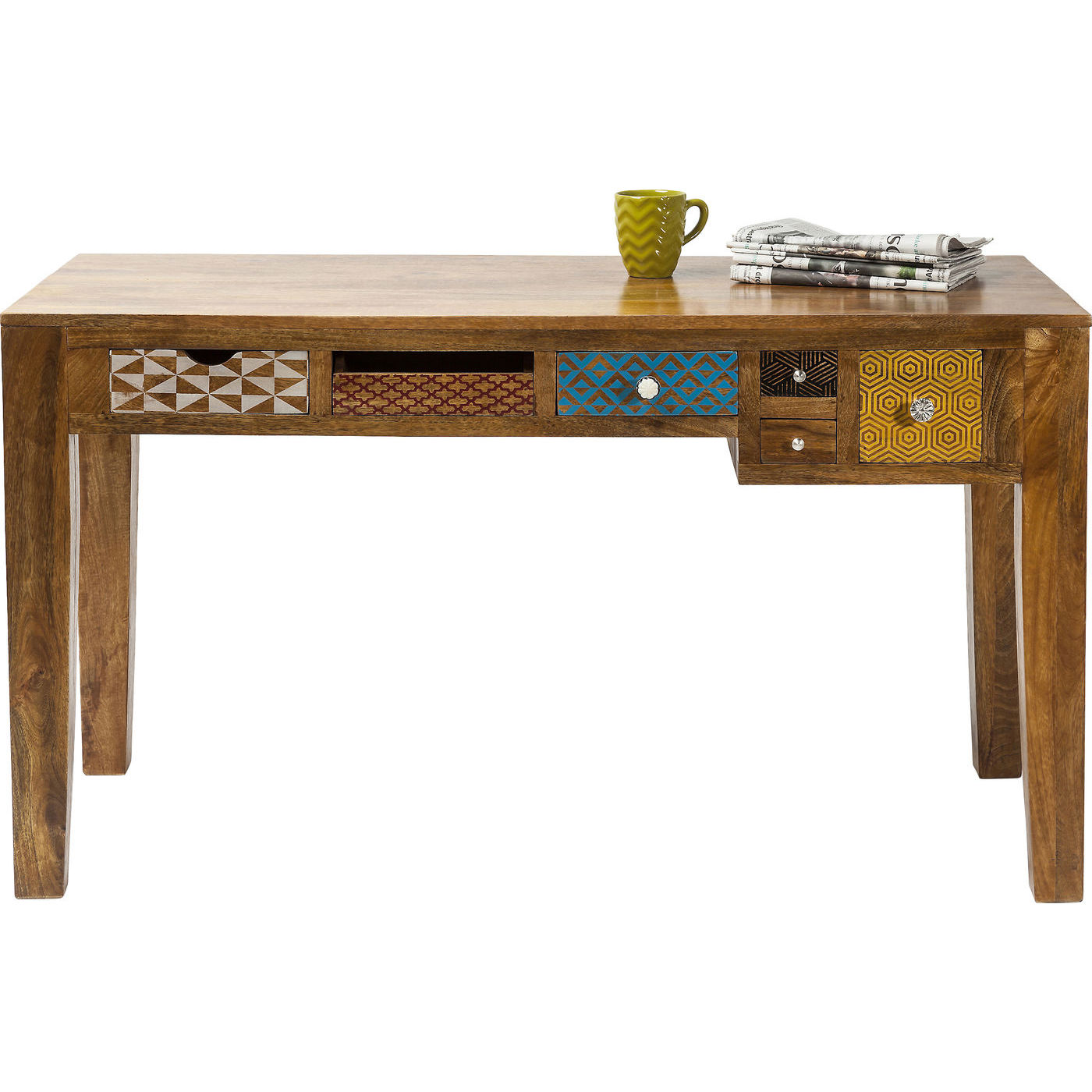 Kare Design Soleil Skrivebord - Mangotræ, M. 6 Multifarvede Skuffer
