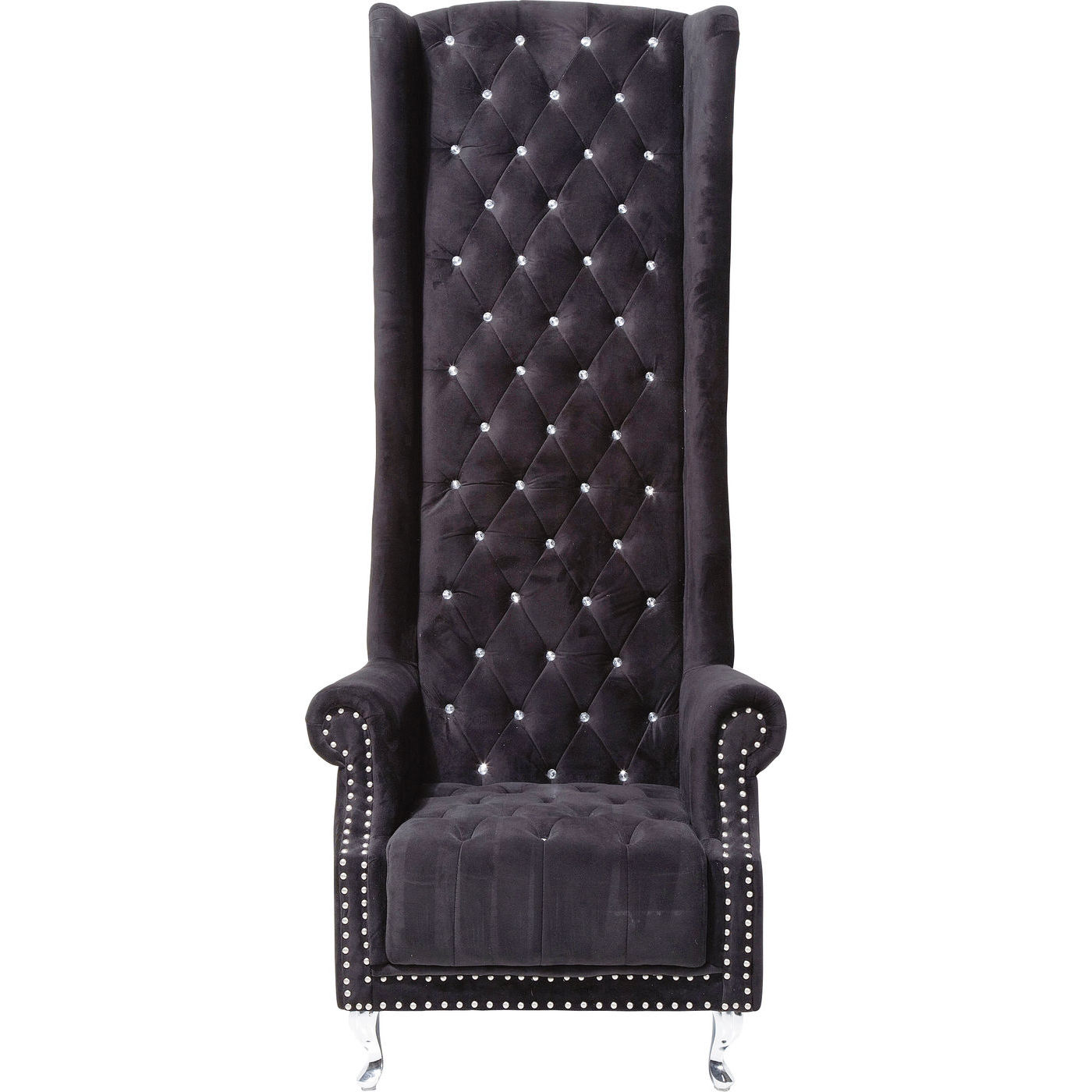 Kare Design Kare Design Queen Black Velvet Hvilestol - Sort Fløjl Og Forkromet Stål, M. Armlæn Hvilestole