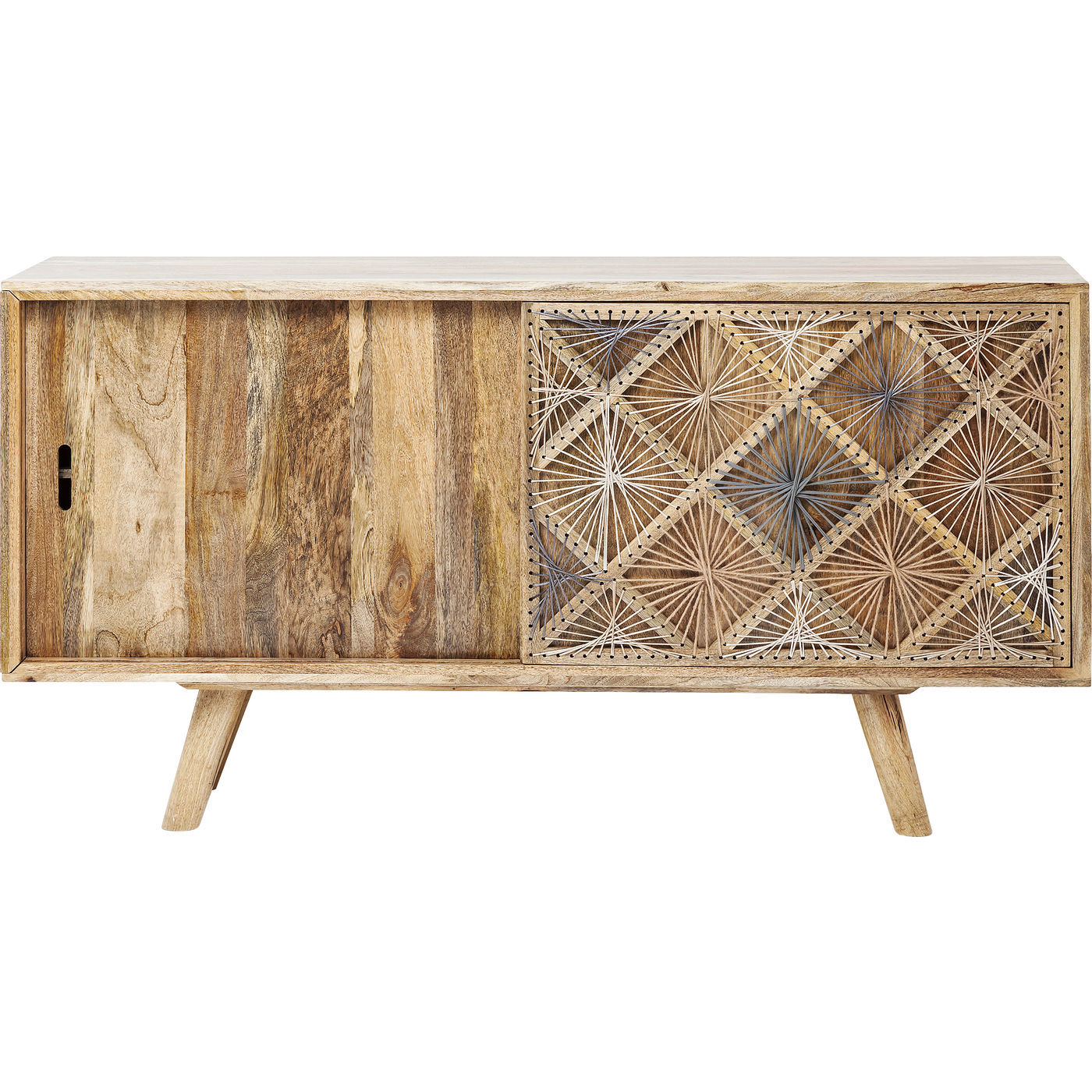 Kare Design Coachella Nature Skænk - Mangotræ Og Grå/Beige Stof, M. 2 Skydelåger