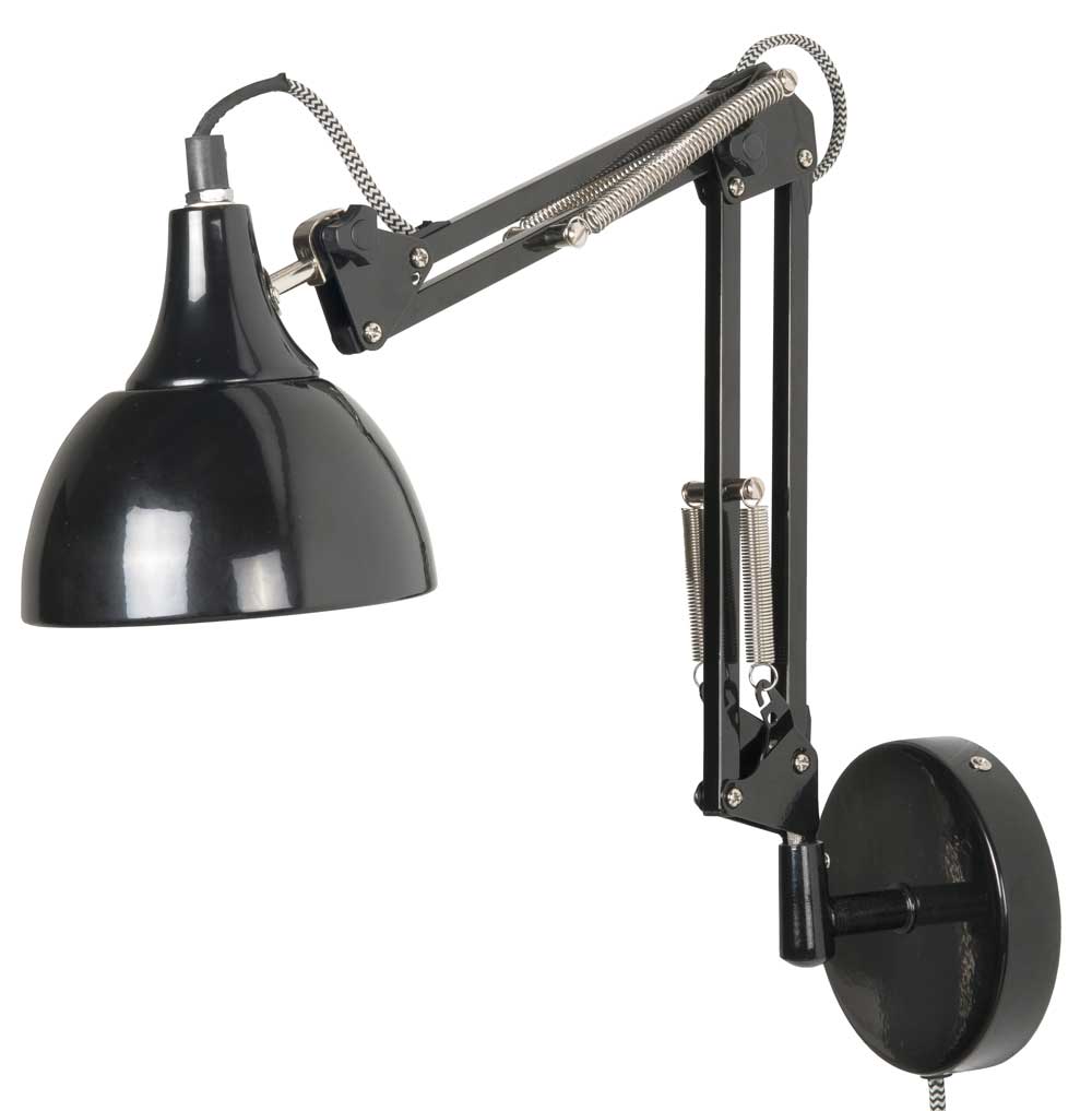 Ib Laursen Ib Laursen Arkitektlampe Til Væg - Sort Metal, Sort/Hvid M. Tekstil Ledning Belysning