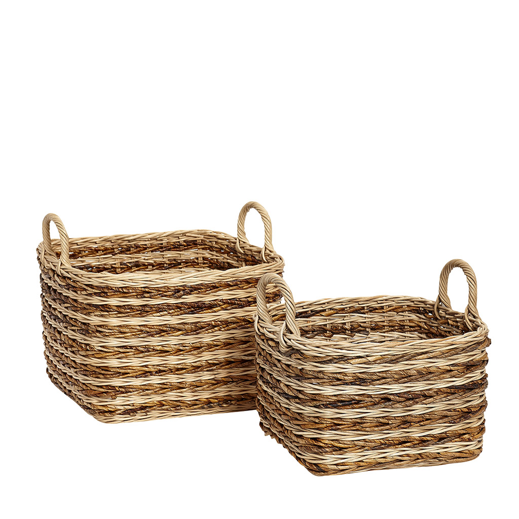 Hübsch Kurv - Natur/Brun Rattan, Kvadratisk (Sæt M. 2) Boligtilbehør