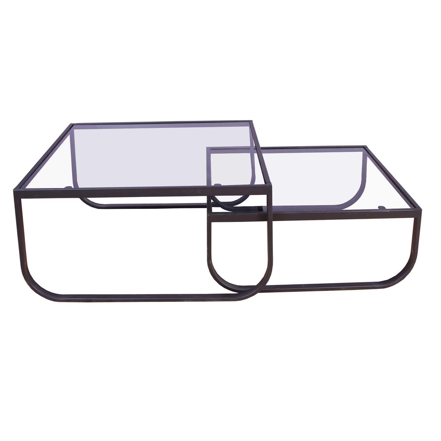 Venture Design Rocker Indskudsborde - Grå Glas Og Sort Metal (Sæt Á 2) Dagligstue