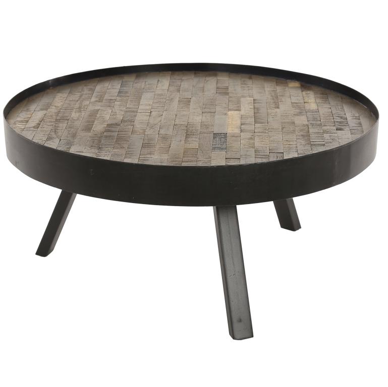 Furbo Sofabord - Gråtonet Natur/Sort Teaktræ/Metal, Rund (Ø:75Cm)