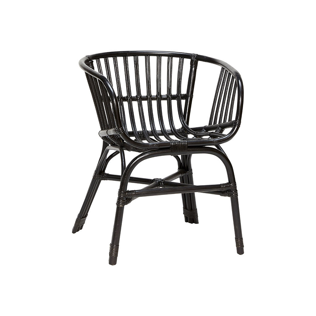 Hübsch Spisebordsstol - Sort Rattan, M. Armlæn