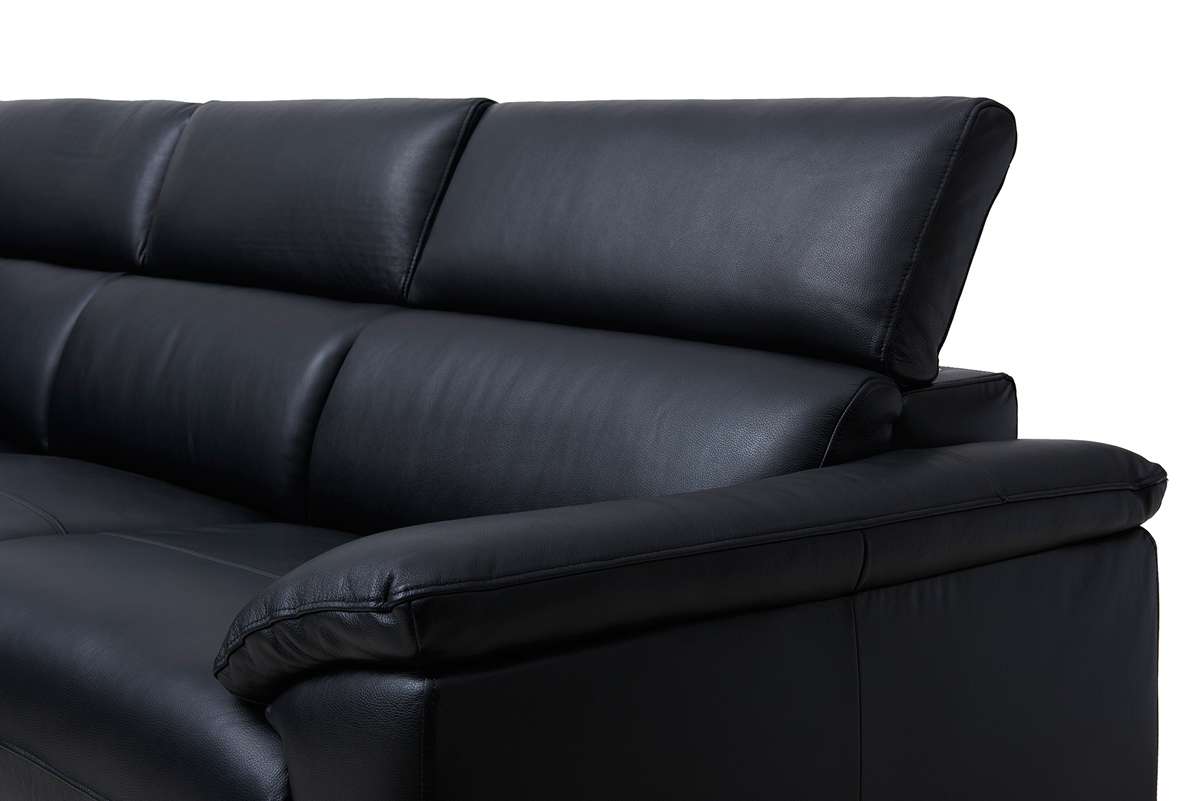 San Diego sofa ægte sort læder, m. chaiselong og justerbar ryg