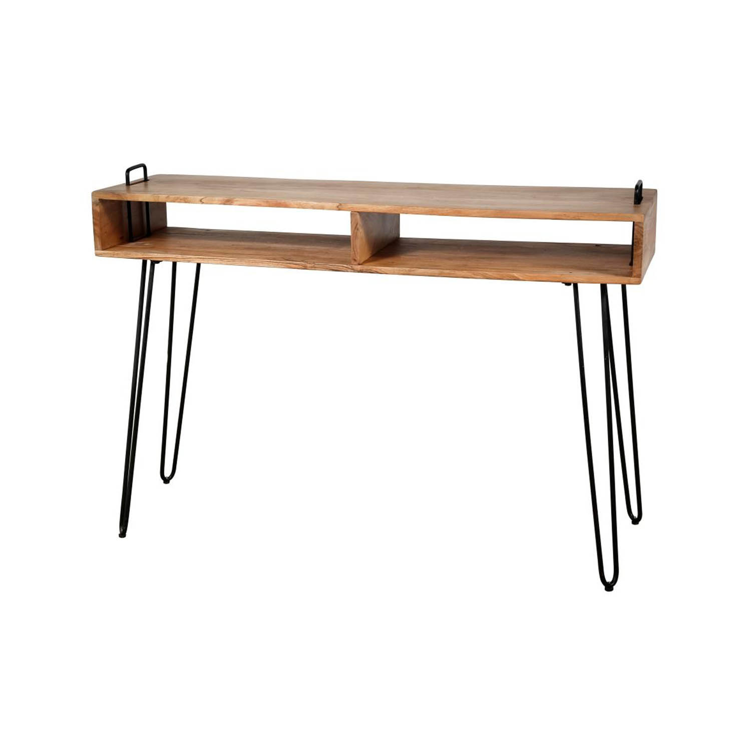 Furbo Rektangulær Konsolbord, M. 2 Åbne Rum - Natur Akacietræ Og Sort Metal (115X35) Entré