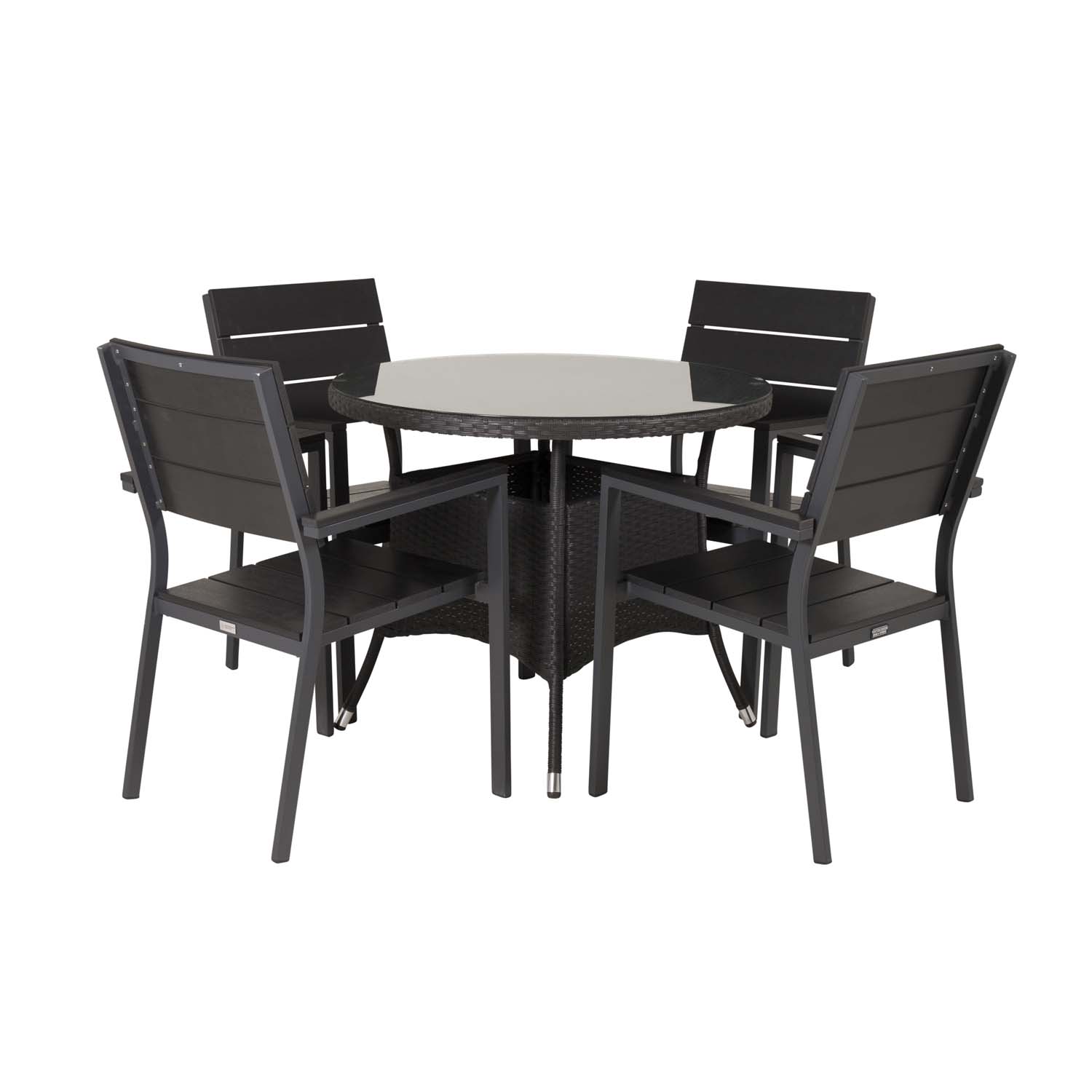 Venture Design Venture Design Havesæt M. Volta Bord (Ø 90) Og 4 Levels Stole M. Armlæn - Sort Alu/Rattan/Aintwood Havemøbler