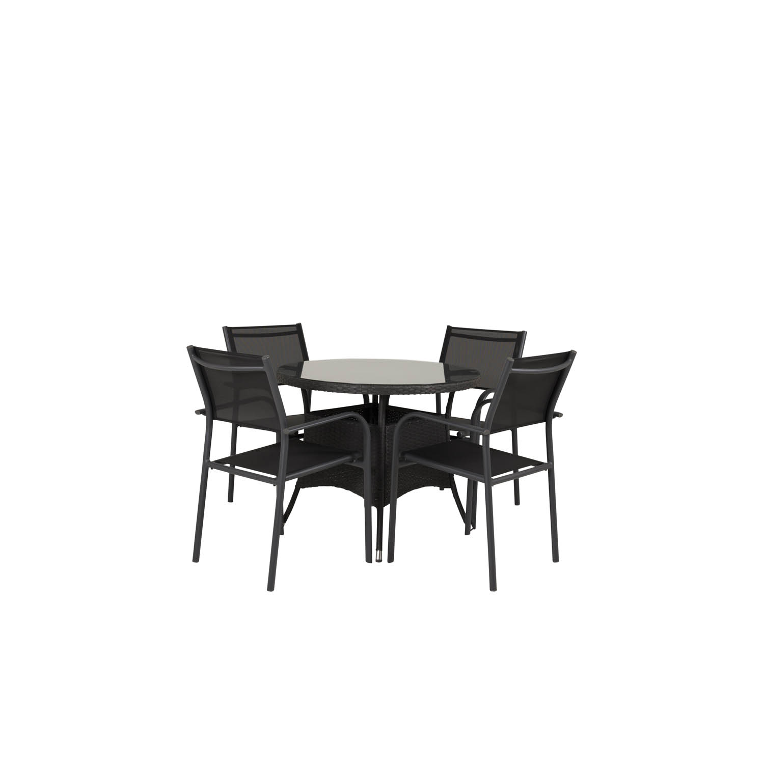 Venture Design Havesæt M. Volta Bord (Ø90) Og 4 Santorini Stole M. Armlæn - Sort Alu/Rattan/Textile