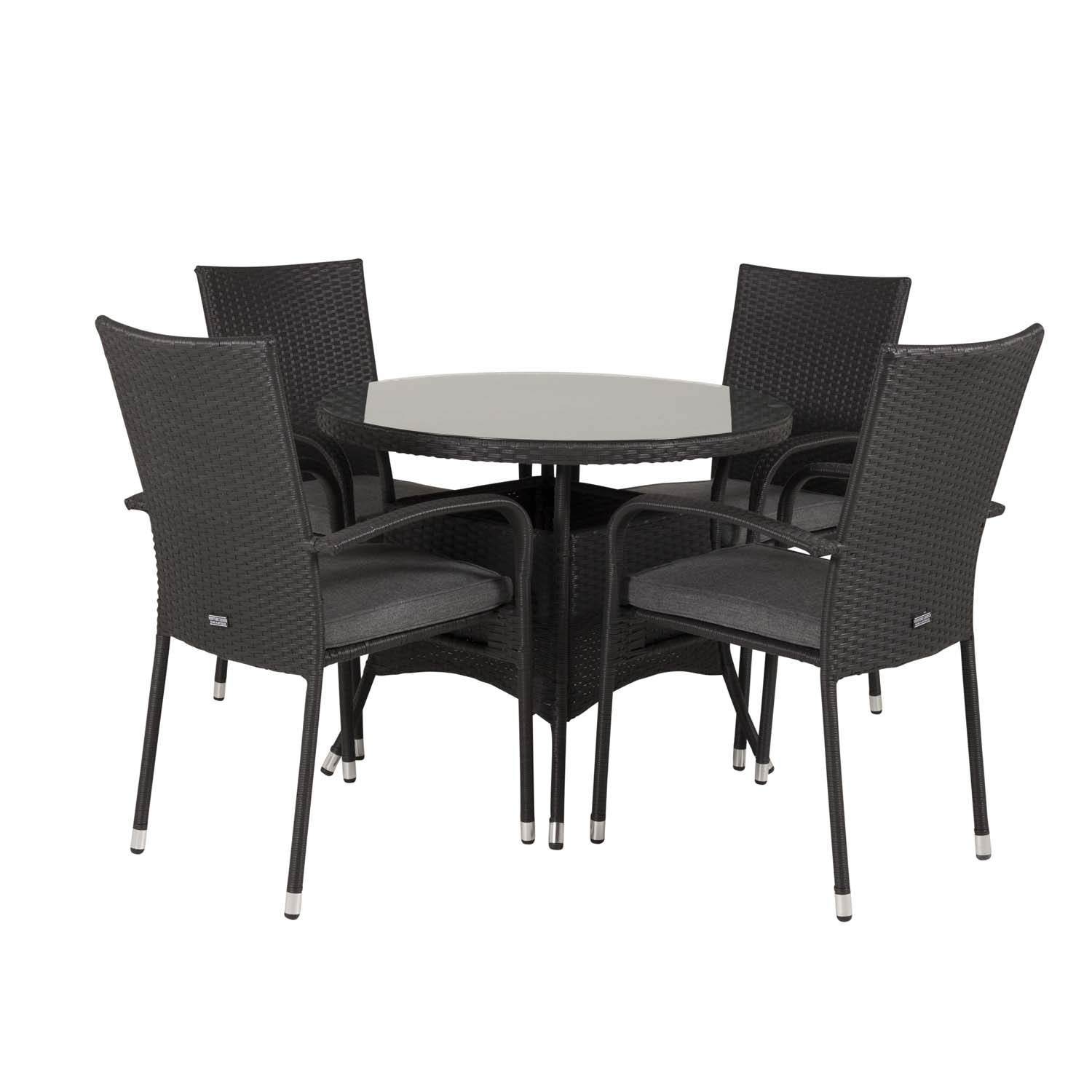 Venture Design Havesæt M. Volta Bord (Ø 90) Og 4 Anna Stole M. Armlæn - Sort Rattan Og Glas