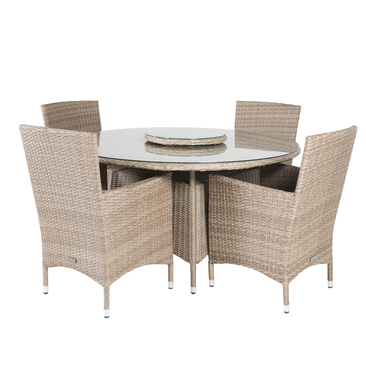 Venture Design Havesæt M. Washington Bord (Ø140) Og 4 Malin Stole M. Armlæn Og Hynde - Natur Rattan Havemøbler