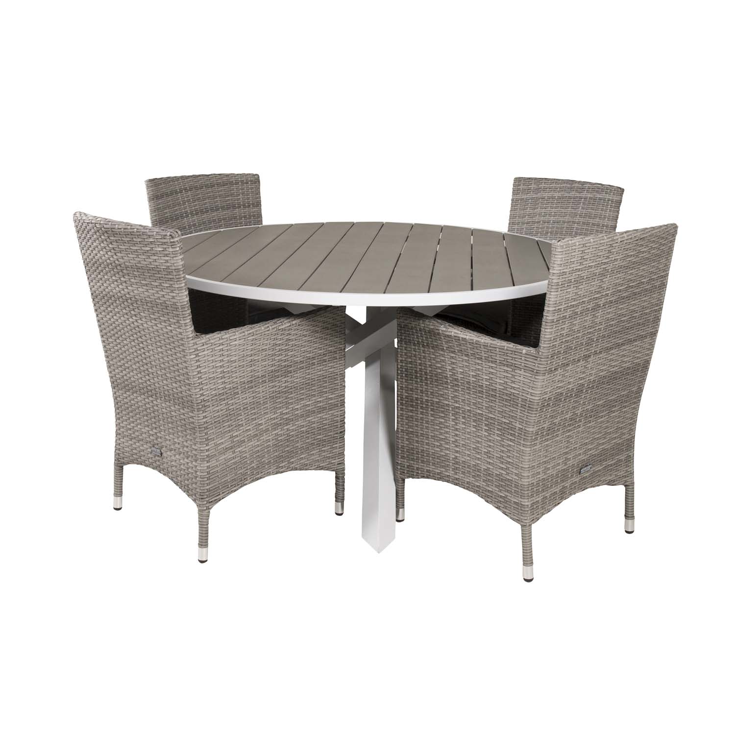 Venture Design Havesæt M. Parma Bord (Ø140) Og 4 Malin Stole M. Armlæn + Hynde - Grå Rattan/Aintwood
