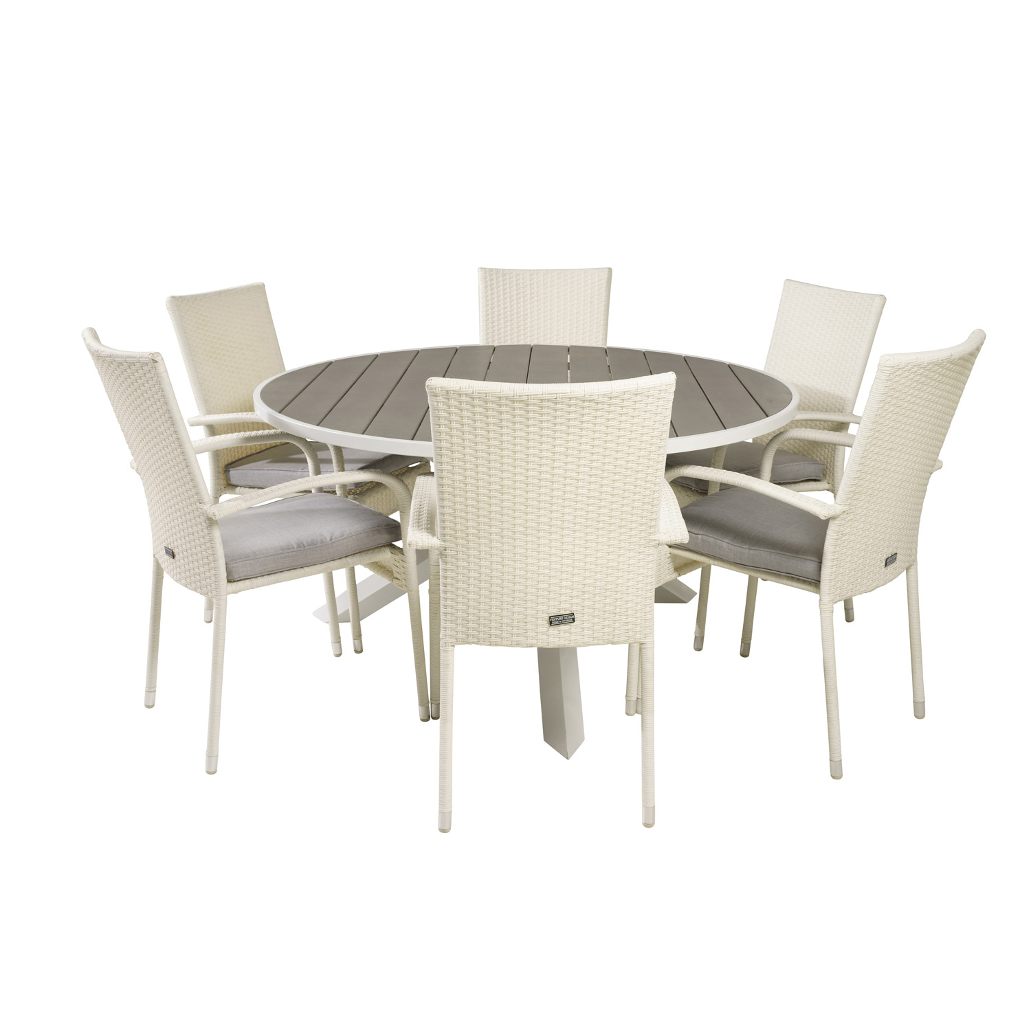 Venture Design Venture Design Havesæt M. Parma Bord (Ø140) Og 6 Anna Stole M. Armlæn - Hvid Rattan/Alu/Grå Aintwood Terrasse & Have