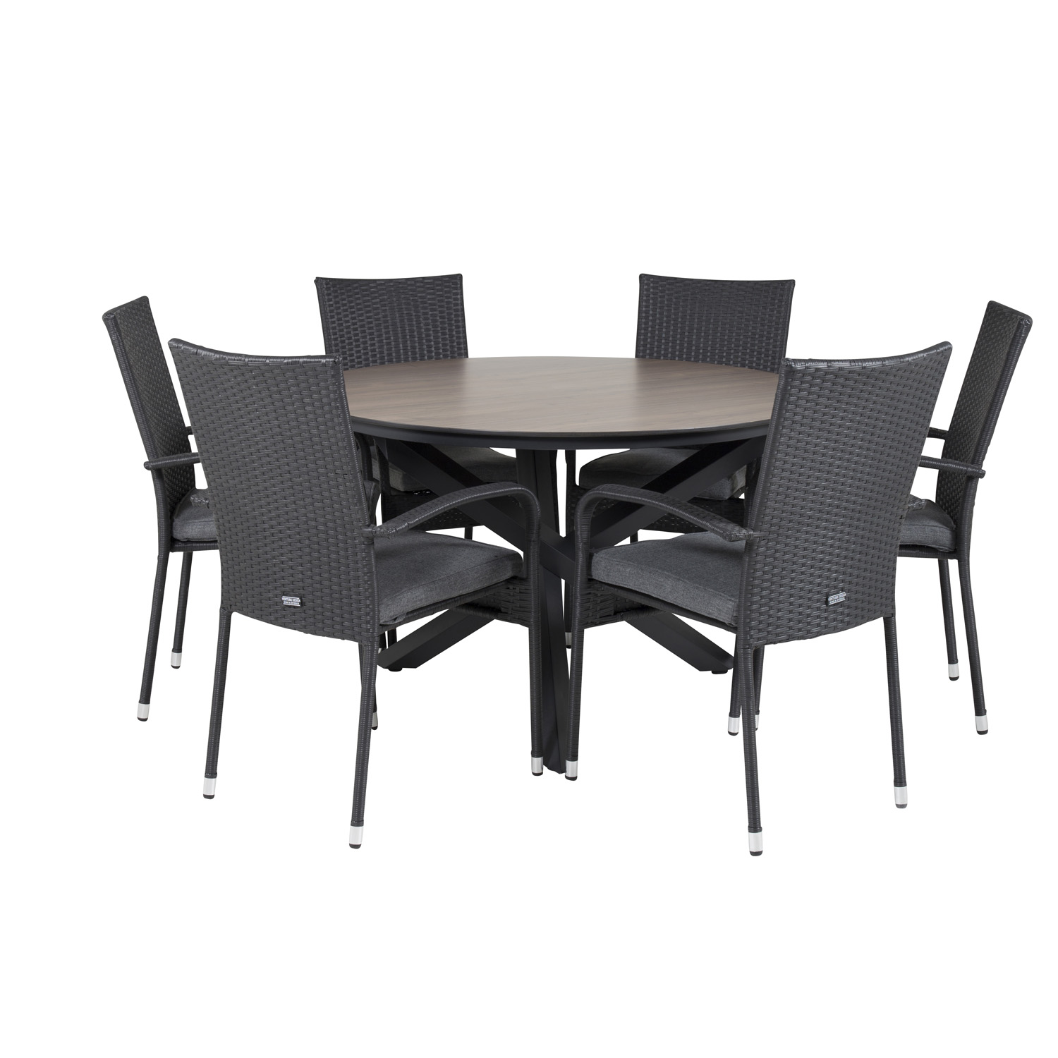 Venture Design Venture Design Havesæt M. Llama Bord (Ø140) Og 6 Anna Stole M. Armlæn - Sort Rattan Og Brunt Laminat Havemøbler