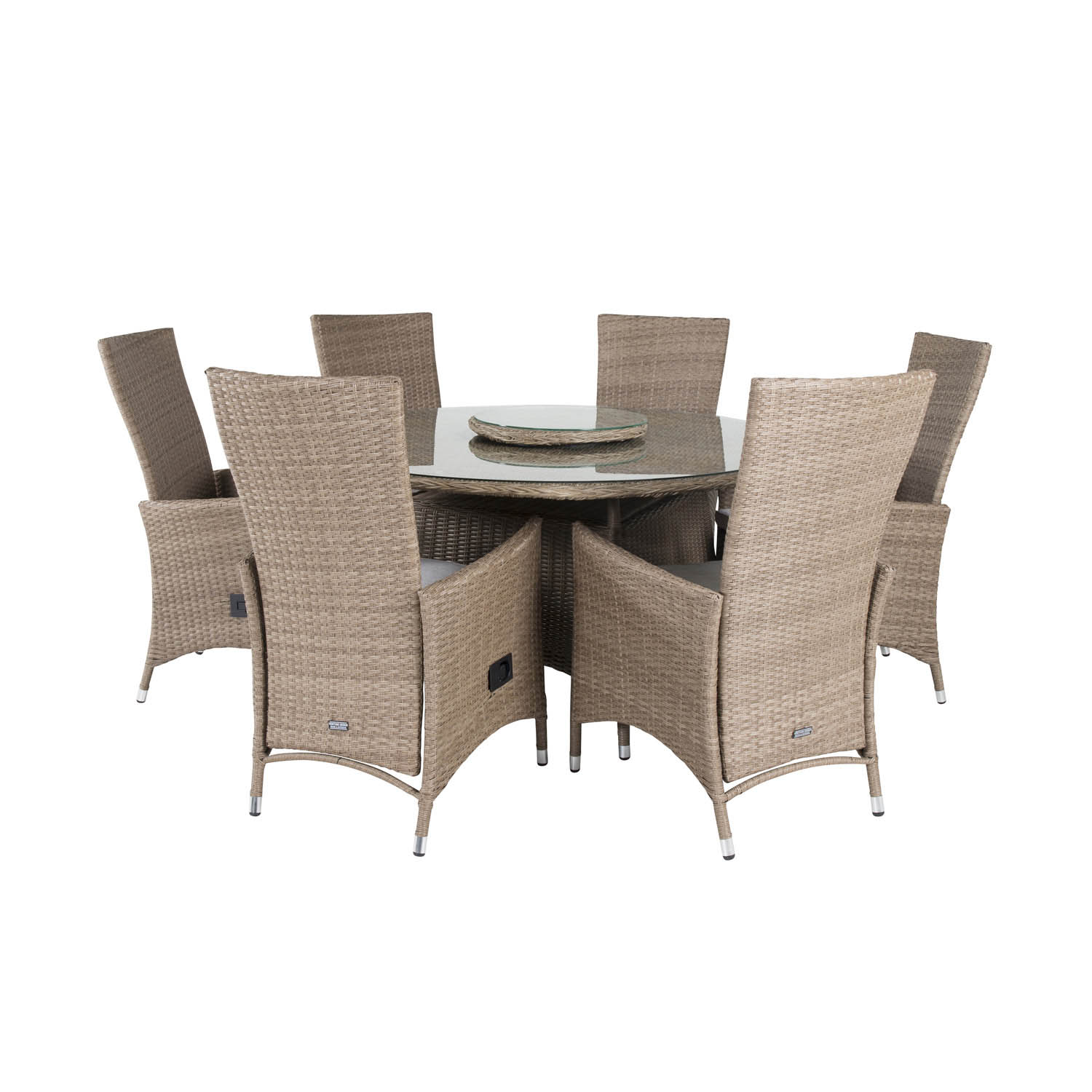 Venture Design Havesæt M. Washington Bord (Ø140) Og 6 Padova Stole M. Recliner +Hynde - Natur Rattan