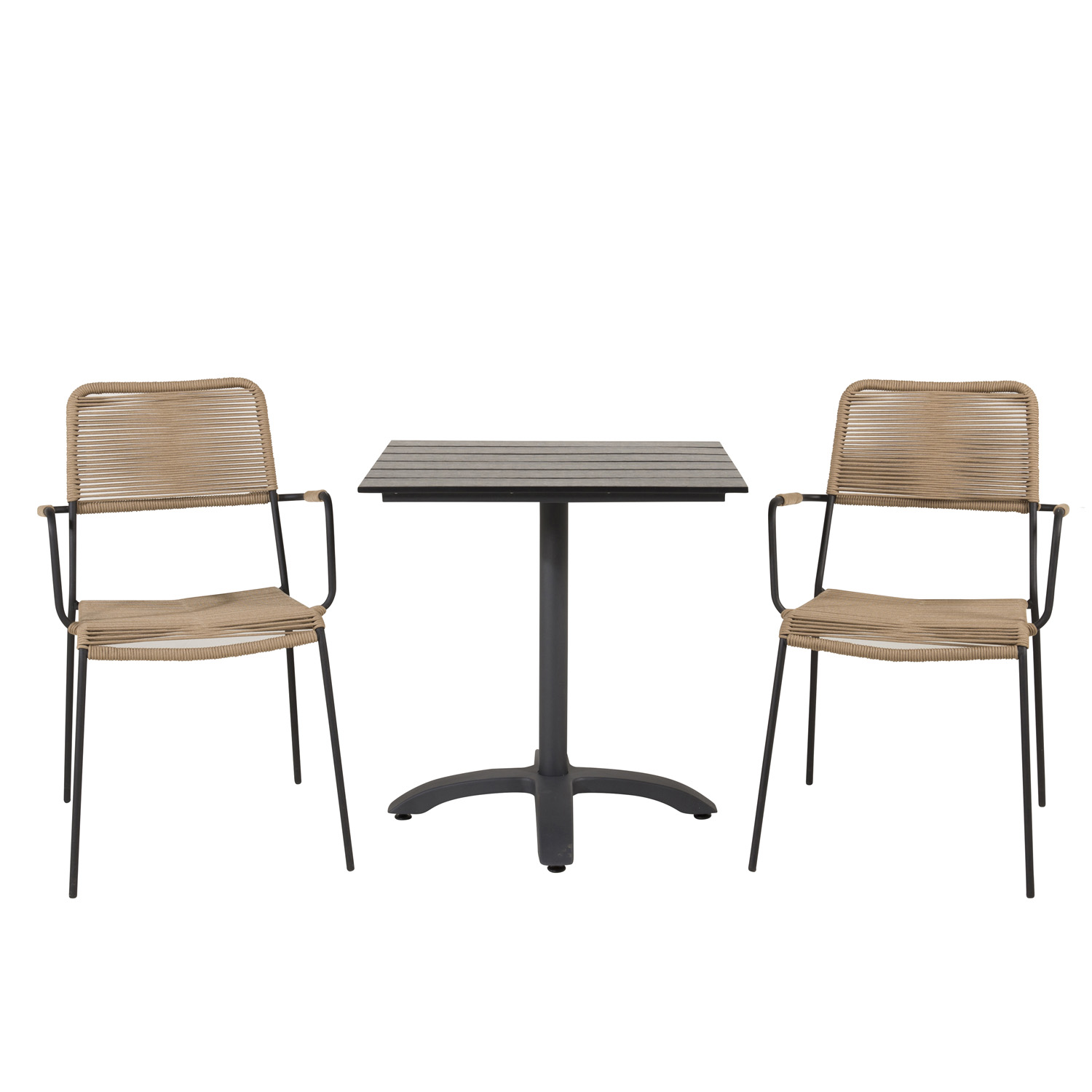 Venture Design Venture Design Havesæt M. Colorado Bord Og 2 Lindos Stole M. Armlæn - Sort Aintwood/Natur Reb Havemøbler