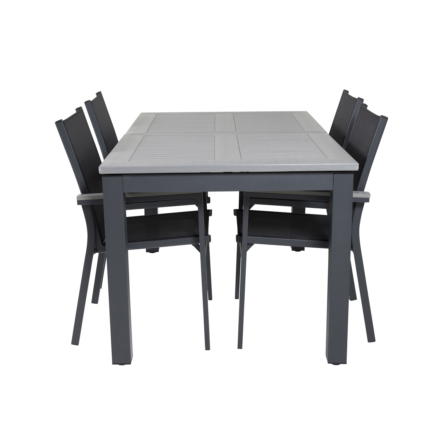 Venture Design Havesæt M. Albany Bord M. Udtræk Og 4 Parma Stole M. Armlæn - Sort Alu/Grå Aintwood