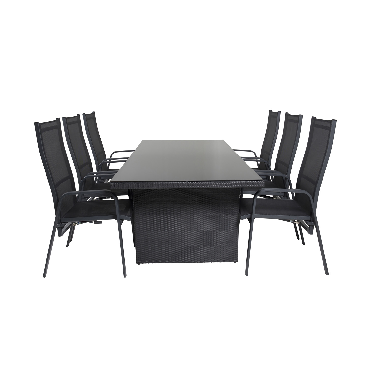 Venture Design Havesæt, M. Padova Bord (200X100) Og 6 Copacabana Recliner Stole - Glas/Alu/Flet